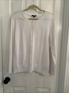 White Button-Front Crewneck Cardigan